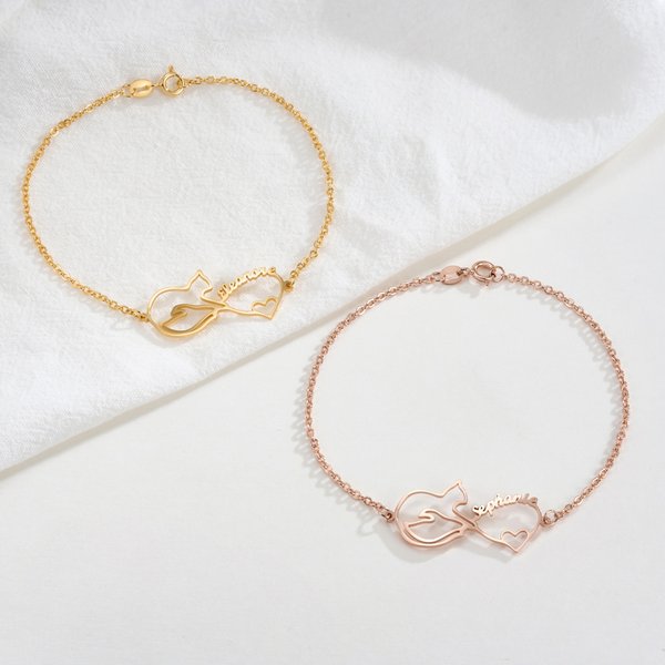 Personalized Mobius Infinity Cat Heart Shaped Anklet with Name Elegant Jewelry Daily Wear Birthday Anniversary Gift for Cat Lovers