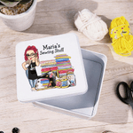 Patch Machine à coudre Cartoon Sewing Girl Kit Kit de couture Boîte de rangement avec nom Anniversaire Fête des mères Cadeau pour Maman Grand-mère Amoureux de la couture