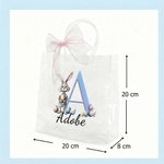 Sac cadeau transparent personnalisé avec motif lapin nom et initiale - Cadeau Pâques anniversaire pour enfants