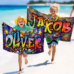 Personalisiertes Street-Art Strandtuch mit Graffiti-Namen | sandabweisend | schnelltrocknend | Badetuch | Sommer Urlaub Geschenk für Familie Freunde