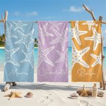 Personalisiertes Strandtuch mit Frottage-Effekt-Seesternen | mit Namen | schnelltrocknend | Badetuch | Sommer Urlaub Geschenk für Familie Freunde
