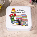 Patch Machine à coudre Cartoon Sewing Girl Kit Kit de couture Boîte de rangement avec nom Anniversaire Fête des mères Cadeau pour Maman Grand-mère Amoureux de la couture