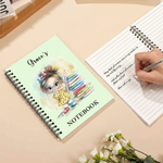 Personalised Cartoon Reading Girl A5 Spiral Notebook with Name and 120 Lined Pages Birthday Back to School Gift for Girls Students Kids