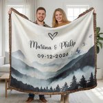 Personalized Mountain Soft Woven Throw Blanket with Names and Special Date Home Use Anniversary Valentine's Day Gift for Couples