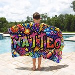 Personalisiertes Street-Art Strandtuch mit Graffiti-Namen | sandabweisend | schnelltrocknend | Badetuch | Sommer Urlaub Geschenk für Familie Freunde