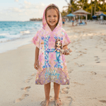 Serviette de plage à capuche pour enfant avec nom, personnalisée, avec les initiales de la sirène. Cadeau d'anniversaire pour fille.