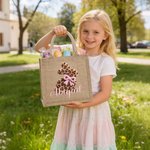 Personalised Cute Imitation Hook Yarn Plush Leopard Rabbit Design Large Jute Tote Bag with Name Daily Use Easter Gift for Kids Teenagers