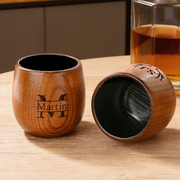 Personalized Engraved Monogram Charred Wooden Bourbon Whiskey Glass with Name and Initial Birthday Father's Day Gift for Man Dad Grandpa