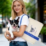 Personalised Cartoon Pet Portrait Tote Bag with Name and Pattern Reusable Pet Outing Daily Use Birthday Gift for Pet Owner
