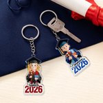 Personalized Glitter Acrylic Cute Cartoon Character Keychain with Name and Year Graduation Gift for Graduates Friends