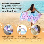 Serviette de plage en microfibre personnalisée avec nom et motif arc-en-ciel - Cadeau vacances pour famille ami femme