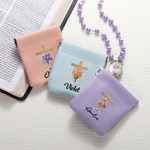 Personalised Cross Birth Flower PU Leather Rosary Pouch Storage Bag with Name Daily Use Prayer Religious Gift for Christians