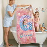Personalized Cartoon Mermaid Initial Quick Dry Beach Towel with Name Travel Essentials Beach Party Birthday Gift for Girls