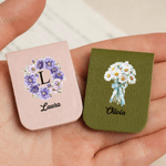 Personalised Birth Flower Magnetic PU Leather Bookmark Clip with Name Reading Corner Use Book Club Birthday Gift for Bookworm Book Lover
