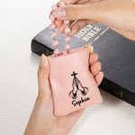 Personalisierte heilige Gebet Geste PU Leder Rosenkranz Tasche mit Namen Schrift christliche Kirche Geschenk für Gläubige Freunde