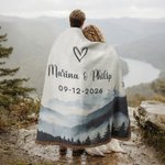 Personalized Mountain Soft Woven Throw Blanket with Names and Special Date Home Use Anniversary Valentine's Day Gift for Couples