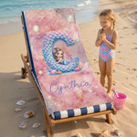 Personalized Cartoon Mermaid Initial Quick Dry Beach Towel with Name Travel Essentials Beach Party Birthday Gift for Girls