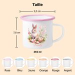 Tasse en émail 355 ml personnalisée avec nom et motif de garçon et fille - Style aquarelle classique - Cadeau d'anniversaire de Pâques pour enfants