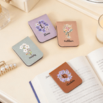 Personalised Birth Flower Magnetic PU Leather Bookmark Clip with Name Reading Corner Use Book Club Birthday Gift for Bookworm Book Lover