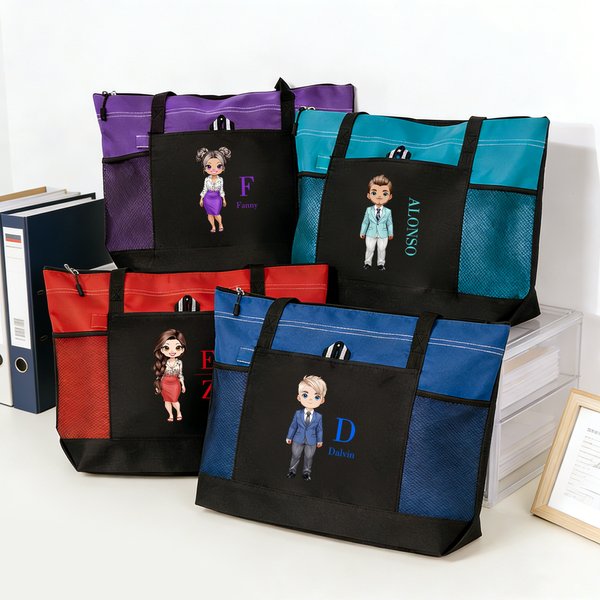 Personalized Professional Cartoon Character Oxford Tote Bag with Name Daily Use Office Birthday Gift for Colleagues Workmates