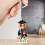 Personalized Glitter Acrylic Cute Cartoon Character Keychain with Name and Year Graduation Gift for Graduates Friends