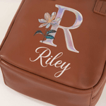 Personalised Birth Flower PU Leather Handheld Makeup Bag with Name Birthday Mother's Day Gift for Woman Girlfriend Sister Mom