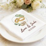 Personalized Embroidered-Look Wedding Ring 100% Cotton Napkin with Name and Date Table Decoration Wedding Bridal Shower Gift for Bride