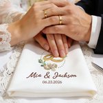 Personalized Embroidered-Look Wedding Ring 100% Cotton Napkin with Name and Date Table Decoration Wedding Bridal Shower Gift for Bride