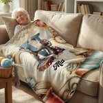 Personalised Sewing Machine Floral Initial Soft Throw Blanket with Name Mother's Day Birthday Gift for Mom Grandma Knitting Crochet Lover