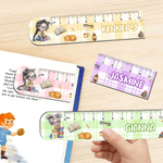 Personalized Cute Cartoon Reading Girl Ruler Design Magnetic Bookmark Clip with Name Birthday Back to School Gift for Kids Bookworms