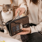 Personalized Retro Cartoon Cat PU Leather Wallet with Name Birthday Anniversary Memorial Gift for Cat Pet Lovers