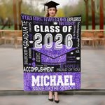 Personalized Multicolour Class of 2026 Bachelor Cap Soft Graduation Blanket with Text Graduation Inspirational Gift for Graduates