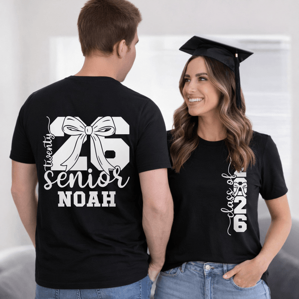 Personalized Class of 2026 Bow Tie Multicolor Soft Unisex T-shirt Sweatshirt with Name Daily Wear Graduation Gift for Graduates