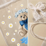 Personalized Pink Bow Ribbon Flower Girl Proposal Teddy Bear Clear Gift Bag with Name Wedding Birthday Gift for Family Kids
