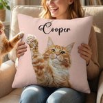 Housse d'oreiller personnalisée avec photo de l'animal de compagnie Multi-Color Imitation Embroidery Effect avec nom Décoration de la maison Cadeau d'anniversaire pour les amoureux des animaux de comp