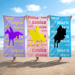 Personalized Horse Owner Silhouette Quick Dry Oversized Microfiber Beach Towel with Name Travel Essentials Beach Party Gift for Equestrian Horse Lover
