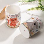 Pot de fleurs en céramique personnalisé avec nom et plateau en bambou pour la maison Cadeau de fête des mères pour maman