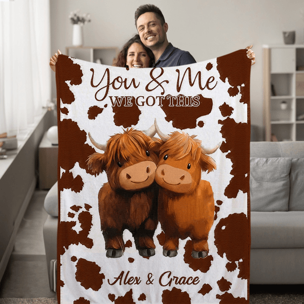Personalized You and Me We Got This Highland Cow Couple Soft Throw Blanket