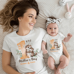 Personalised Cute Teddy Bear 100% Cotton T-shirt Baby Bodysuit with Name Birthday 1st Mother's Day Gift for Mother Baby