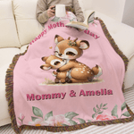 Personalized Cute Animal Name Soft Throw Blanket with Tassels and Year Home Decor Mother's Day Birthday Gift for Kid Mother