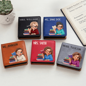 Personalized Cartoon Female Teacher PU Leather Classic Sticky Notepad Holder with Text Desk Organizer Back to School Gift for Teachers Educators