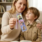 Personalized Multicolor Postage Stamp Design 3 Photos Acrylic Bookmark with Tassel Reading Supplies Birthday Gift for Friends Family