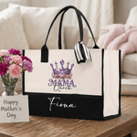 Personalised Mama Queen Floral Crown Portable Large Tote Bag with Name Travel Accessories Mother's Day Birthday Gift for Women Mom