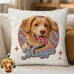 Personalizada linda mascota Foto Checkboard Imitación Bordado Efecto Arrojar Funda de almohada con nombre Decoración del hogar Regalo de cumpleaños para los amantes de las mascotas