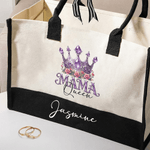 Personalised Mama Queen Floral Crown Portable Large Tote Bag with Name Travel Accessories Mother's Day Birthday Gift for Women Mom