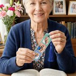 Personalized Multicolor Postage Stamp Design 3 Photos Acrylic Bookmark with Tassel Reading Supplies Birthday Gift for Friends Family