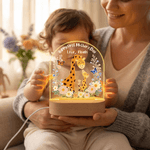 Luce notturna personalizzata in acrilico con nome e base in legno per la decorazione della stanza, regalo di compleanno per la mamma e per la festa della mamma.