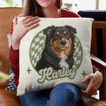 Personalizada linda mascota Foto Checkboard Imitación Bordado Efecto Arrojar Funda de almohada con nombre Decoración del hogar Regalo de cumpleaños para los amantes de las mascotas