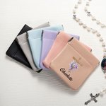 Personalised Cross Birth Flower PU Leather Rosary Pouch Storage Bag with Name Daily Use Prayer Religious Gift for Christians