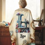 Personalised Sewing Machine Floral Initial Soft Throw Blanket with Name Mother's Day Birthday Gift for Mom Grandma Knitting Crochet Lover